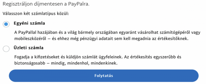 PayPal regisztráció